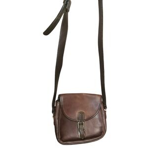 Vintage Brown Leather Crossbody Bag With Adjustable Strap & Buckle Detail